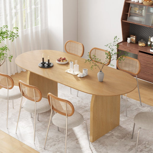 HomeRoots 67" Natural Solid Oak Oval Dining Table with Mirrored Double Pedestal Base - Elegant & Versatile Design 712155
