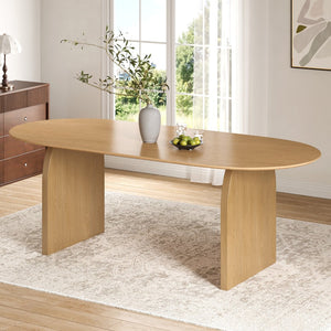 HomeRoots 67" Natural Solid Oak Oval Dining Table with Mirrored Double Pedestal Base - Elegant & Versatile Design 712155