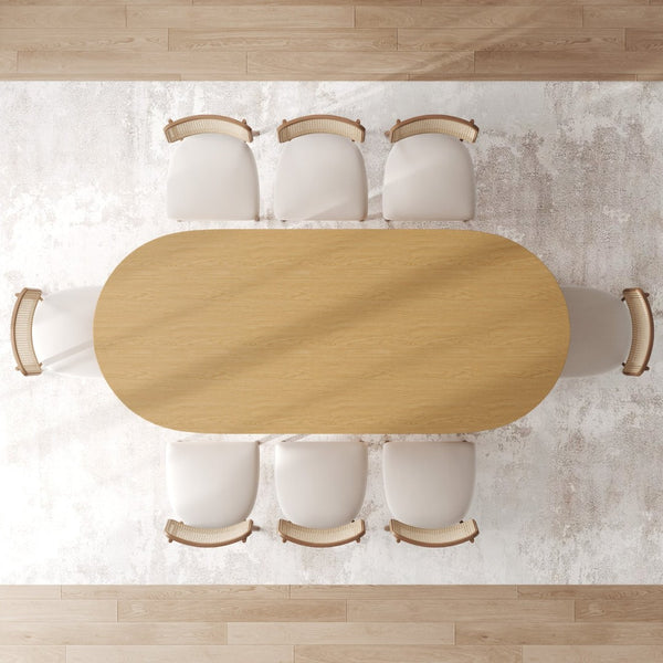 HomeRoots 67" Natural Solid Oak Oval Dining Table with Mirrored Double Pedestal Base - Elegant & Versatile Design 712155