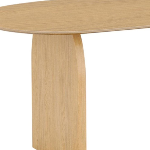 HomeRoots 67" Natural Solid Oak Oval Dining Table with Mirrored Double Pedestal Base - Elegant & Versatile Design 712155