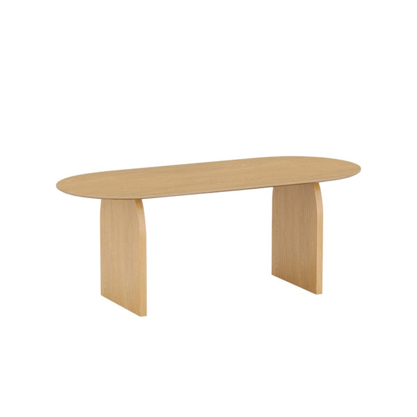 HomeRoots 67" Natural Solid Oak Oval Dining Table with Mirrored Double Pedestal Base - Elegant & Versatile Design 712155