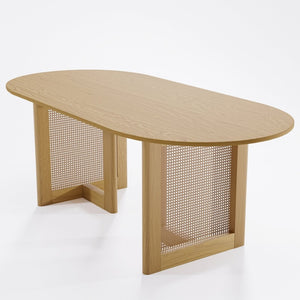HomeRoots 67" Black Solid Oak Oval Dining Table - Elegant Double Pedestal Design for Dining & Entertaining 712156