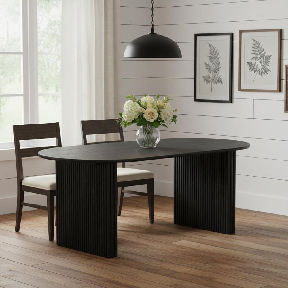 HomeRoots 67" Natural Solid Wood Oval Dining Table with Mirrored Double Pedestal Base - Seats 6, Durable Style 712157