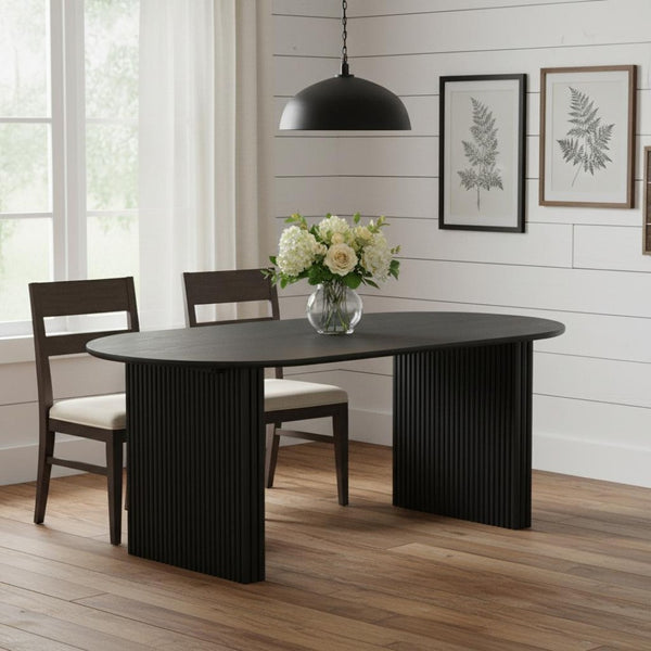 HomeRoots 67" Natural Solid Wood Oval Dining Table with Mirrored Double Pedestal Base - Seats 6, Durable Style 712157