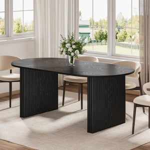 HomeRoots 67" Natural Solid Wood Oval Dining Table with Mirrored Double Pedestal Base - Seats 6, Durable Style 712157