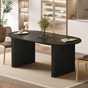 HomeRoots 67" Natural Solid Wood Oval Dining Table with Mirrored Double Pedestal Base - Seats 6, Durable Style 712157