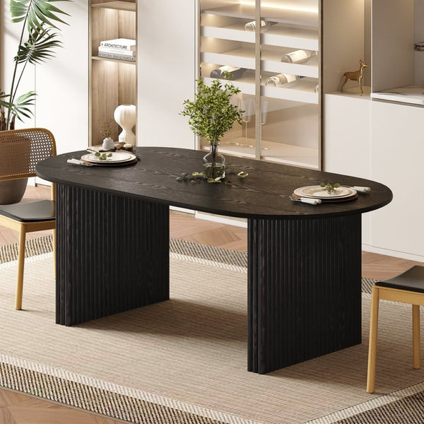 HomeRoots 67" Natural Solid Wood Oval Dining Table with Mirrored Double Pedestal Base - Seats 6, Durable Style 712157