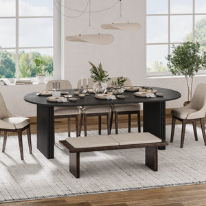 HomeRoots 67" Natural Solid Wood Oval Dining Table with Mirrored Double Pedestal Base - Seats 6, Durable Style 712157