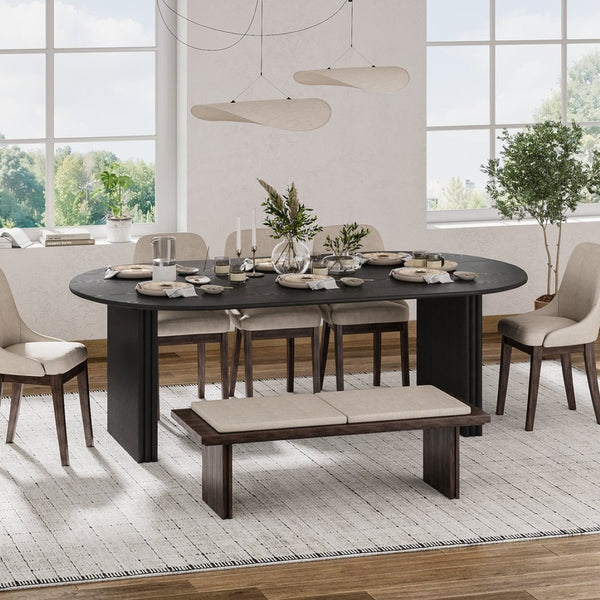 HomeRoots 67" Natural Solid Wood Oval Dining Table with Mirrored Double Pedestal Base - Seats 6, Durable Style 712157