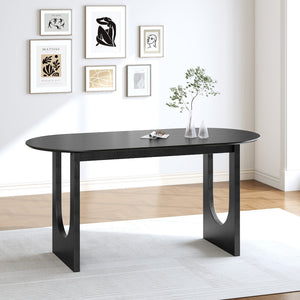 HomeRoots 67" Black Solid Wood Oval Dining Table with Mirrored Pedestal Base – Elegant, Durable & Versatile 712159