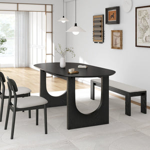 HomeRoots 67" Black Solid Wood Oval Dining Table with Mirrored Pedestal Base – Elegant, Durable & Versatile 712159
