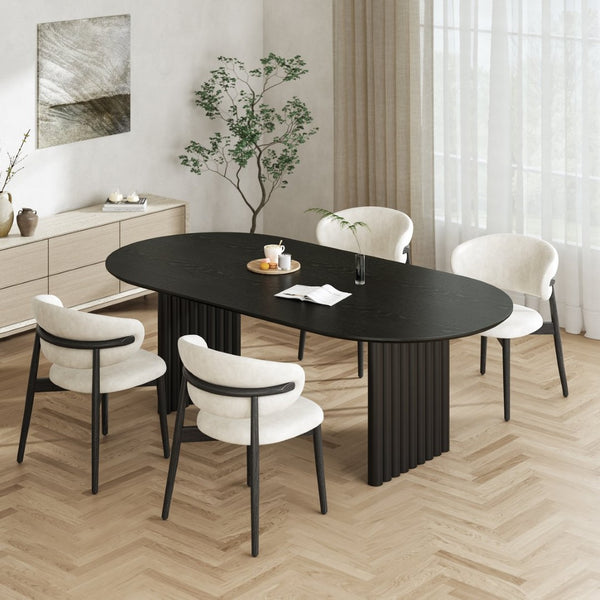 HomeRoots 67" Walnut Solid Wood Oval Dining Table with Mirrored Double Pedestal Base for Elegant Dining Experience 712160