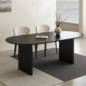 HomeRoots 67" Walnut Solid Wood Oval Dining Table with Mirrored Double Pedestal Base for Elegant Dining Experience 712160