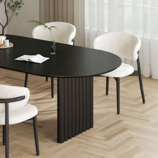 HomeRoots 67" Walnut Solid Wood Oval Dining Table with Mirrored Double Pedestal Base for Elegant Dining Experience 712160