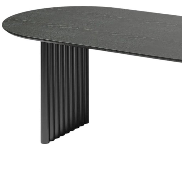 HomeRoots 67" Walnut Solid Wood Oval Dining Table with Mirrored Double Pedestal Base for Elegant Dining Experience 712160