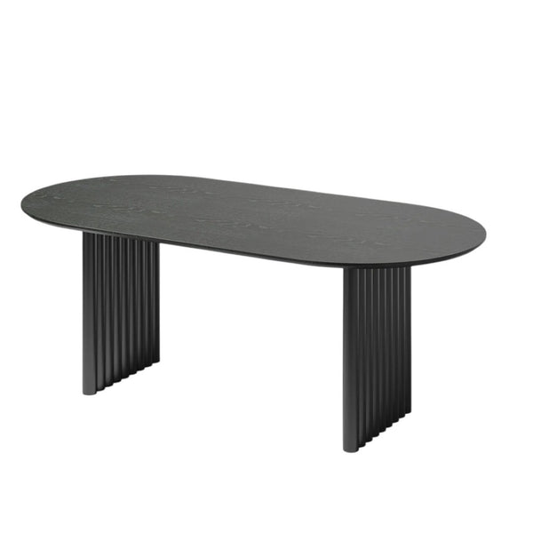 HomeRoots 67" Walnut Solid Wood Oval Dining Table with Mirrored Double Pedestal Base for Elegant Dining Experience 712160