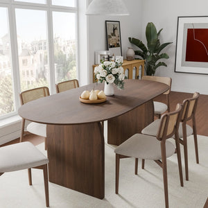 HomeRoots 67" Elegant Black Solid Wood Oval Dining Table with Mirrored Double Pedestal Base for 6 Guests 712161