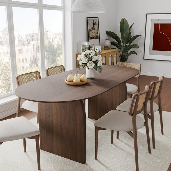 HomeRoots 67" Elegant Black Solid Wood Oval Dining Table with Mirrored Double Pedestal Base for 6 Guests 712161