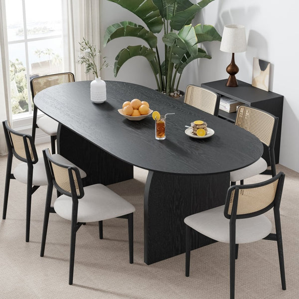 HomeRoots 67" Natural Solid Wood Oval Dining Table with Mirrored Double Pedestal Base for Elegant Gatherings 712162