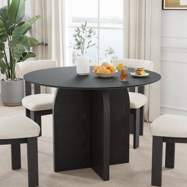 HomeRoots 42" Beige Solid Wood Round Dining Table with Pedestal Base - Perfect for Modern & Classic Homes! 712165
