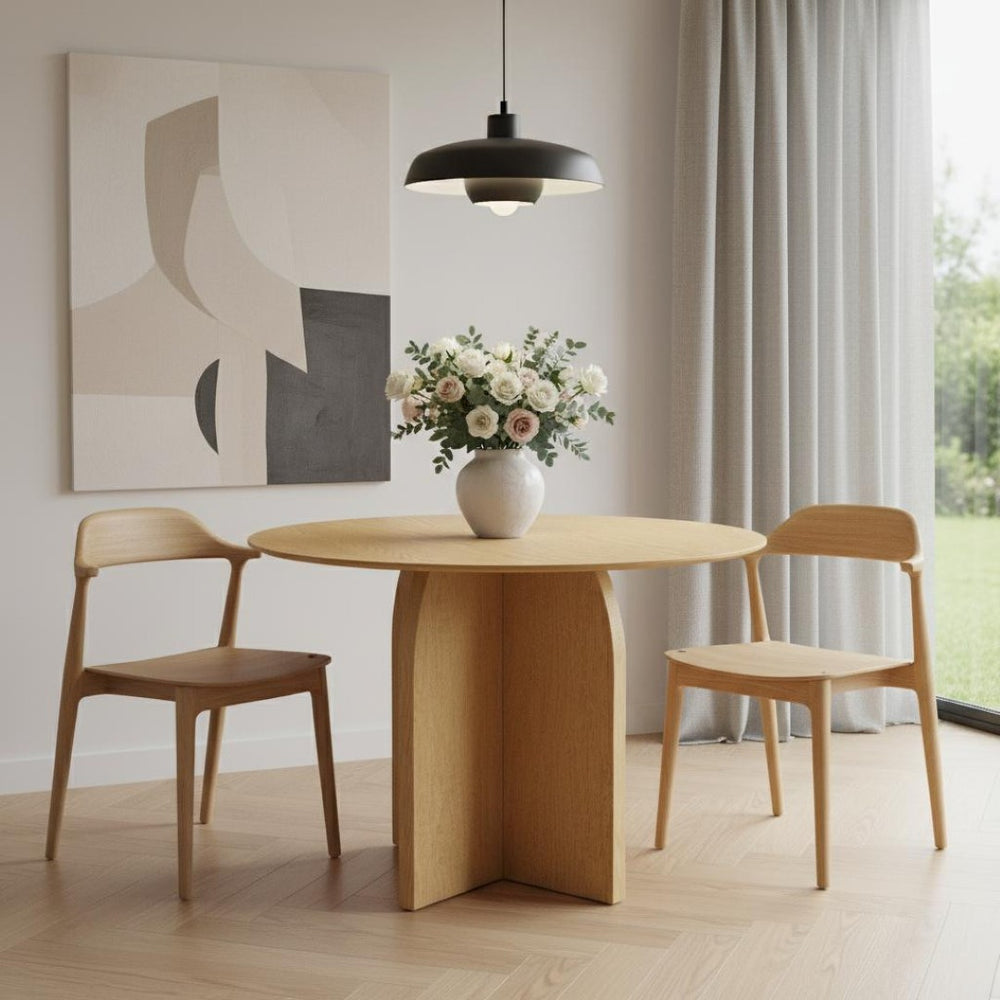HomeRoots 45" Brown Solid Wood Round Dining Table with Pedestal Base - Timeless Elegance for Every Occasion 712166