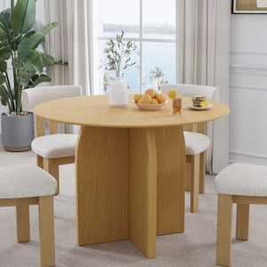 HomeRoots 45" Brown Solid Wood Round Dining Table with Pedestal Base - Timeless Elegance for Every Occasion 712166