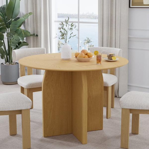 HomeRoots 45" Brown Solid Wood Round Dining Table with Pedestal Base - Timeless Elegance for Every Occasion 712166
