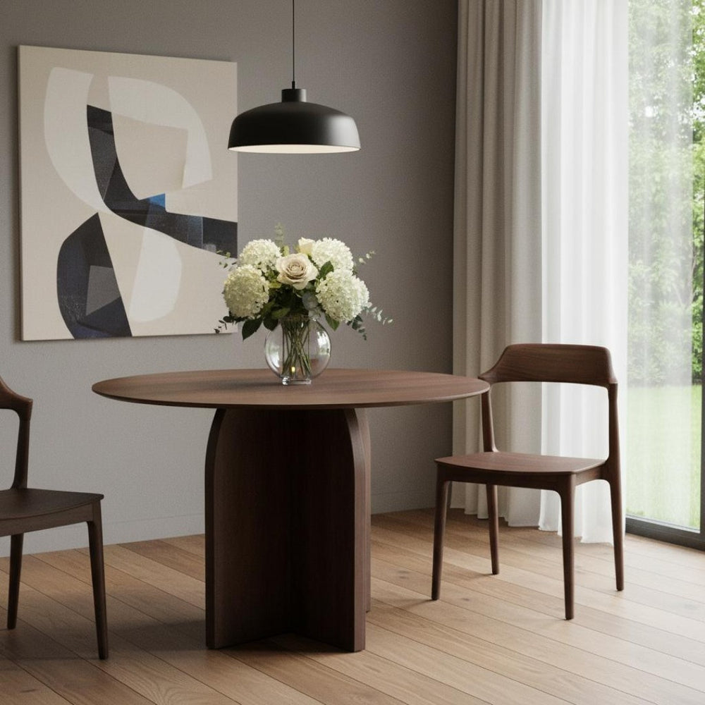 HomeRoots 45" Black Solid Wood Round Dining Table with Pedestal Base – Perfect for Family Meals & Gatherings 712167