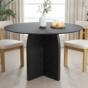 HomeRoots 45" Beige Solid Wood Round Dining Table with Pedestal Base - Stylish Centerpiece for Any Home 712168