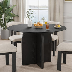 HomeRoots 45" Beige Solid Wood Round Dining Table with Pedestal Base - Stylish Centerpiece for Any Home 712168