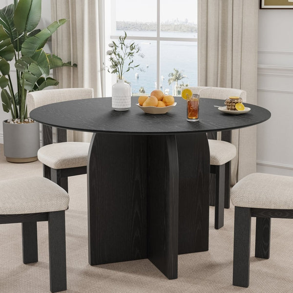HomeRoots 45" Beige Solid Wood Round Dining Table with Pedestal Base - Stylish Centerpiece for Any Home 712168