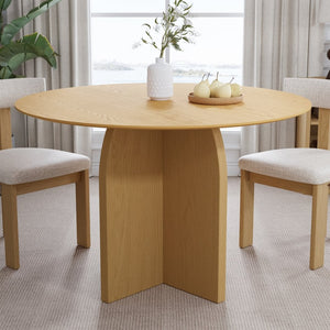 HomeRoots 52" Beige Solid Wood Round Dining Table with Elegant Pedestal Base - Perfect for Family Gatherings! 712169
