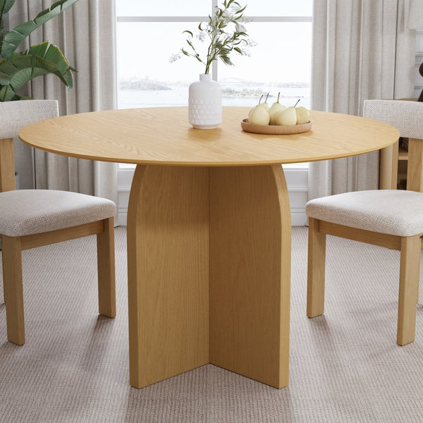 HomeRoots 52" Beige Solid Wood Round Dining Table with Elegant Pedestal Base - Perfect for Family Gatherings! 712169