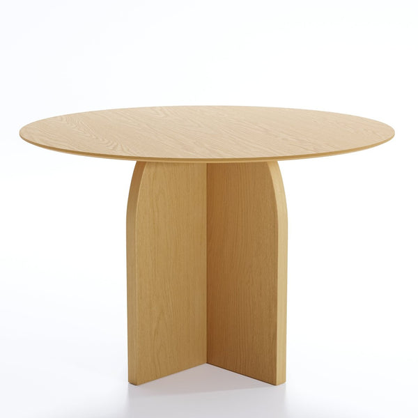 HomeRoots 52" Beige Solid Wood Round Dining Table with Elegant Pedestal Base - Perfect for Family Gatherings! 712169