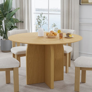 HomeRoots 52" Beige Solid Wood Round Dining Table with Elegant Pedestal Base - Perfect for Family Gatherings! 712169
