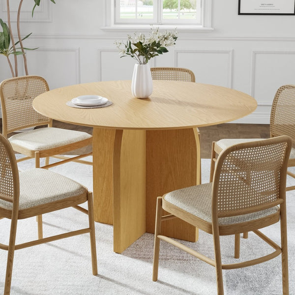 HomeRoots 52" Beige Solid Wood Round Dining Table with Elegant Pedestal Base - Perfect for Family Gatherings! 712169