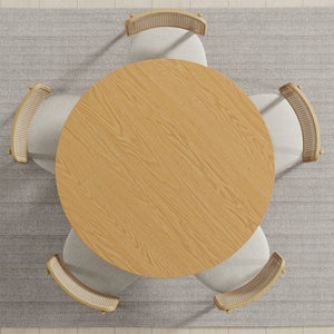 HomeRoots 52" Beige Solid Wood Round Dining Table with Elegant Pedestal Base - Perfect for Family Gatherings! 712169