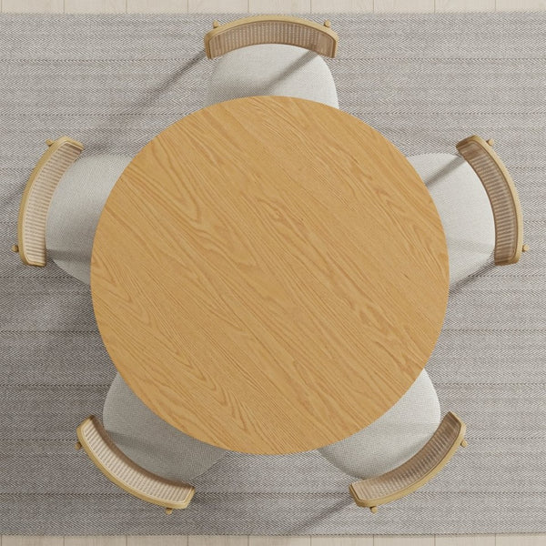 HomeRoots 52" Beige Solid Wood Round Dining Table with Elegant Pedestal Base - Perfect for Family Gatherings! 712169