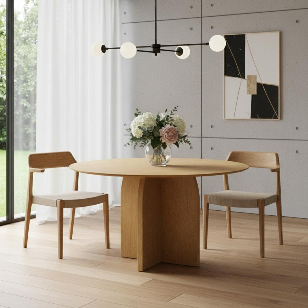 HomeRoots 52" Black Solid Wood Round Dining Table with Pedestal Base – Stylish, Durable, Perfect for Gatherings 712170