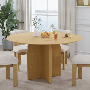 HomeRoots 52" Black Solid Wood Round Dining Table with Pedestal Base – Stylish, Durable, Perfect for Gatherings 712170
