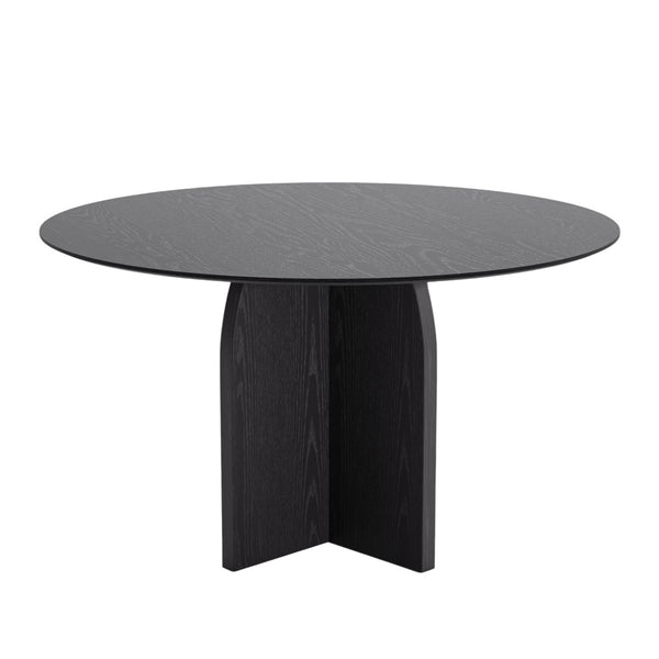 HomeRoots 58" Black Solid Wood Round Dining Table - Modern Pedestal Base for Stylish Gatherings & Durability 712171