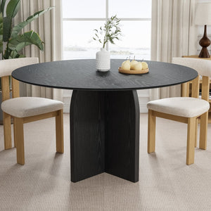 HomeRoots 58" Black Solid Wood Round Dining Table - Modern Pedestal Base for Stylish Gatherings & Durability 712171