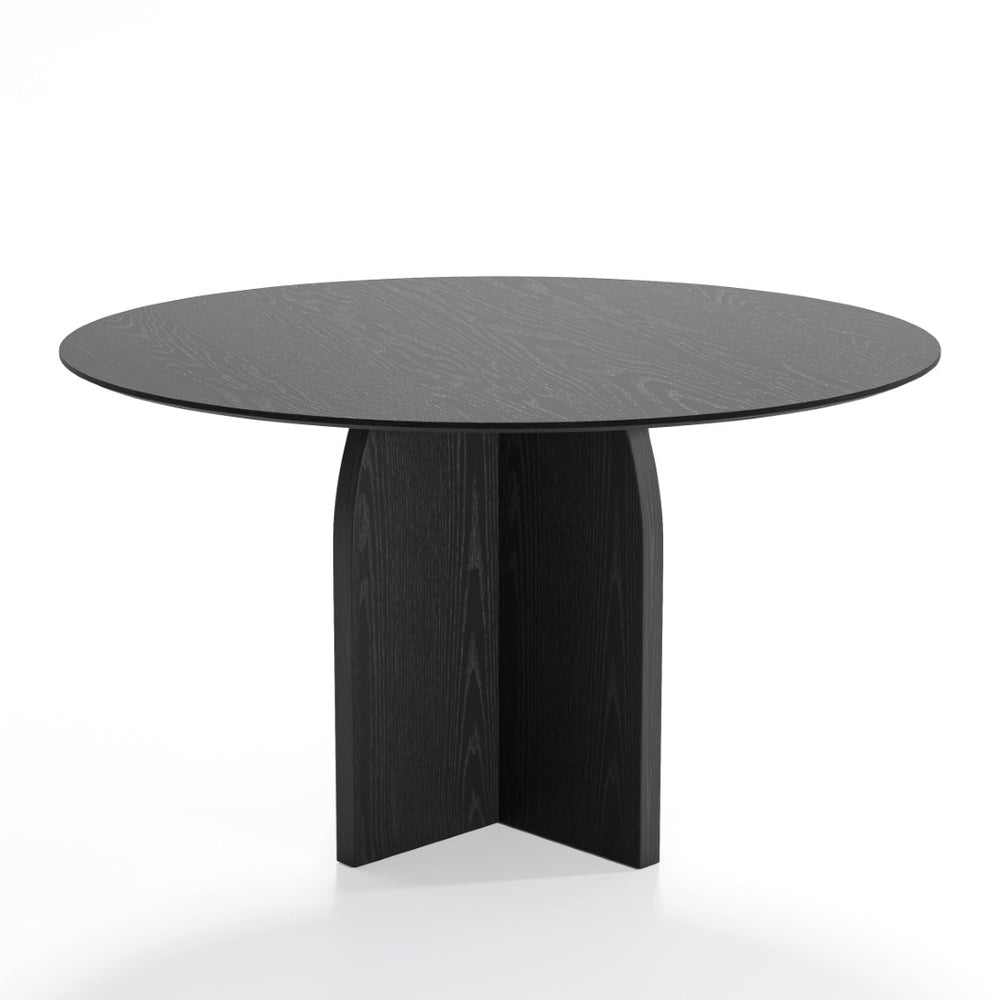HomeRoots 58" Black Solid Wood Round Dining Table - Modern Pedestal Base for Stylish Gatherings & Durability 712171