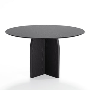 HomeRoots 58" Black Solid Wood Round Dining Table - Modern Pedestal Base for Stylish Gatherings & Durability 712171