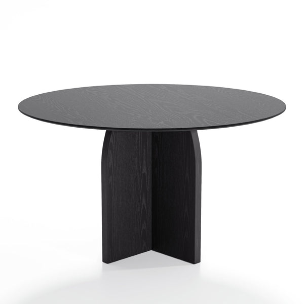 HomeRoots 58" Black Solid Wood Round Dining Table - Modern Pedestal Base for Stylish Gatherings & Durability 712171
