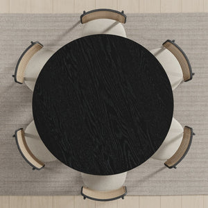 HomeRoots 58" Black Solid Wood Round Dining Table - Modern Pedestal Base for Stylish Gatherings & Durability 712171
