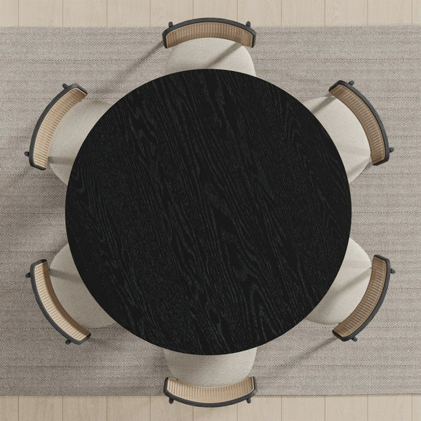 HomeRoots 58" Black Solid Wood Round Dining Table - Modern Pedestal Base for Stylish Gatherings & Durability 712171