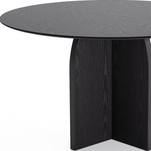 HomeRoots 58" Black Solid Wood Round Dining Table - Modern Pedestal Base for Stylish Gatherings & Durability 712171