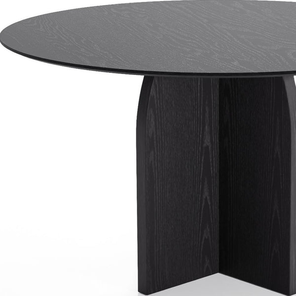 HomeRoots 58" Black Solid Wood Round Dining Table - Modern Pedestal Base for Stylish Gatherings & Durability 712171