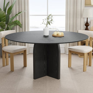HomeRoots 58" Beige Solid Wood Round Dining Table - Elegant Pedestal Base for Family Gatherings & Events 712172